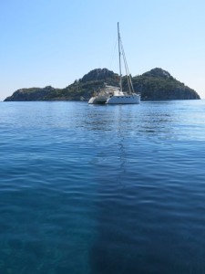 We left Golden Glow at anchor surrounded by shoals from the Daylan river discharge.