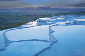 Travertine terrace pools, Pamukkale, Anatolia, Turkey, Asia